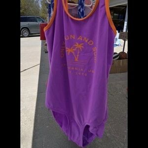 Zara  11-12 Purple One-Piece Swimsuit with Orange Trim kids